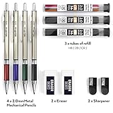 Nicpro 4 PCS Premium 2.0 mm Mechanical Pencils Set, 108 Colored & Black (HB 2B) Lead Refills, Art Metal 2mm Carpenter Pencil with 2 Erasers, 2 Sharpeners for Drafting Sketching Drawing with Case