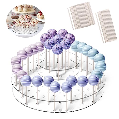 SNAIL GARDEN 2 Tired Cake Pop Stand, 64 Holes Acrylic Cake Pop Display Stand Round Lollipop Stand Holder for Dessert Table Cupcakes Lollipops Weddings Baby Showers Birthday Parties Anniversaries
