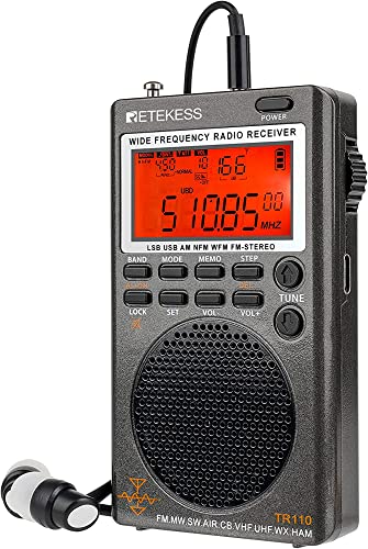 Retekess TR110 Portable SSB Shortwave Radio, Emergency Radio, Full Band Radios MW FM SW Air CB with NOAA Alert, FM Stereo, Clock, Sleep Timer