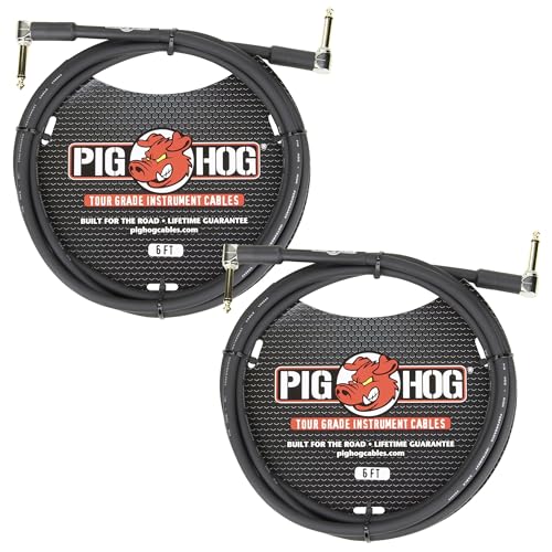 Briskdrop Pig Hog PH6RR High Performance 8mm Right-Angle 1/4'' Guitar Instrument Cable, 6 Feet - 2 Pack