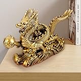 Brass Chinese Dragon Statue, Handmade Large Chinese Feng Shui Dragon Sculpture, Home Office Desktop Dragon Decorations, Office Countertop Dragon Ornaments for Success Wealth, Good Lucky Gift