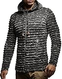 Leif Nelson LN20724 Men's Knit Jacket with Hood Knitt Zip Up Cardigan Hoodie; Size L, Anthracite