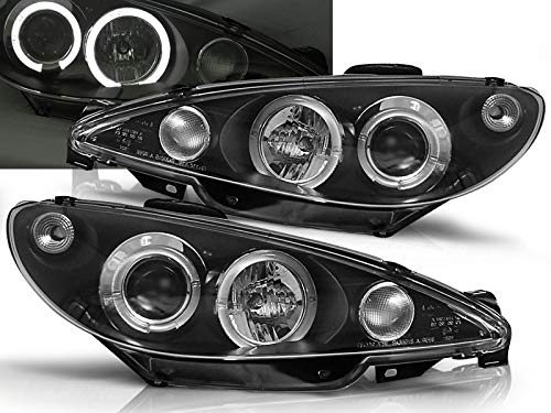 Headlights Compatible with Peugeot 206 2002 2003 2004 2005 2006 RS-1485 Driver And Passenger Side Complete Set Headlight Assembly Angel Eyes Front Lights Car Lamps Car Lights Headlamp Headlamps Black