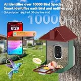 Smart Bird Feeder with Camera, 5200mAh Battery with Solar Panel, 2K Live View/AI Identifies/App Control/Instant Arrival Alert/Auto Capture/135° Motion Detection/IP65 Waterproof, Ideal Gift, Red Green