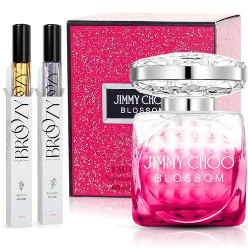 Broozy Collections - Women's Perfumes Set - Bundle of 1 Designer Fragrance Jimmy-Choo Blossom (60ml) | 2 Broozy Travel Size Perfume for Women Sample Bottles (10ml) - Mini Perfume Gift Set Sampler