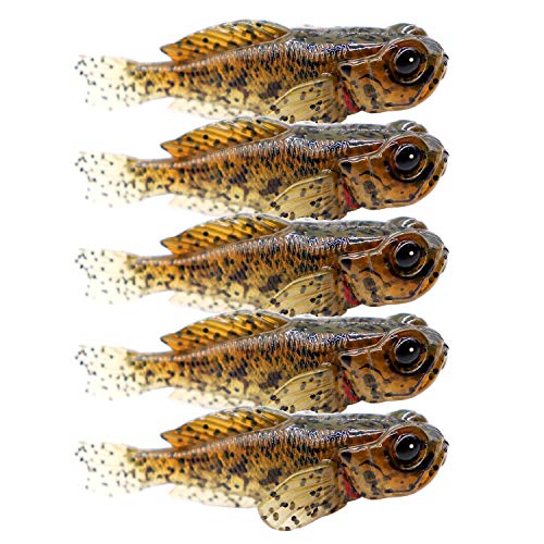 Langerza 5 Pack Fishing Lure for Bass Lifelike Silicone Goby Soft Baits attractants Swimbaits Trout Crappie Lures 0 33oz 3inch, Nature