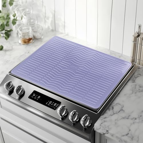 Electric Stove Top Cover 28 * 20" Silicone Oven Stove Covers for Electric Stove Top Kitchen Drying Mat Flat Gas Stovetop Cover Glass Range Ceramic Cooktop Heat Resistant Oven Protector Grey Purple