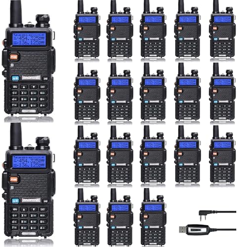 BAOFENG UV-5R Ham Radio Handheld Two Way Radio Long Range Walkie Talkies for Agriculture, Churches, Golf Course, Racing, Security, Warehouse (Black, 20 Pack)