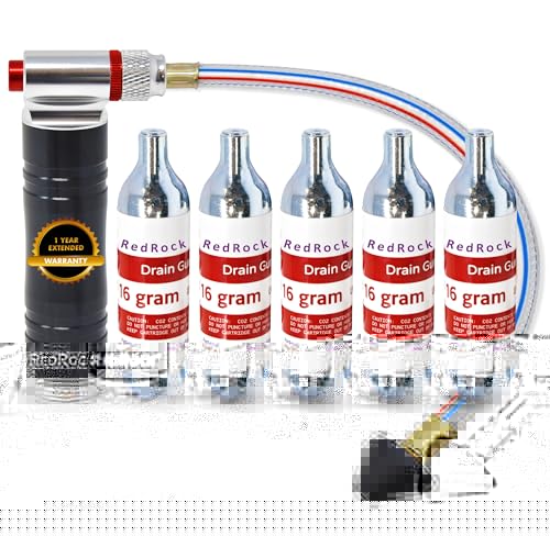 RedRock Gallo Drain Gun AC Drain Line Cleaner Tool, HVAC Air Conditioner Condensate Blaster Cleaning Kit with Flexible Hose Pipe, Includes 5 Unthreaded CO2 Cartridges