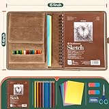 Plinyvel Sketchbook Cover, with Colored Pencil case, Compatible with Strathmore Sketchbook 5.5" x 8.5" inch, Waxed Canvas, for Art pens, Architects, Painters (Brown)