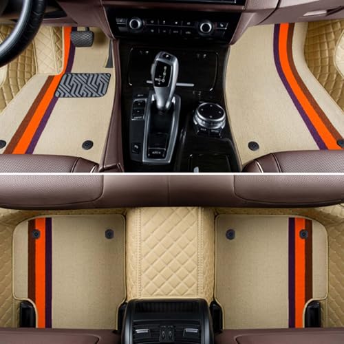Car Floor Mats for Skoda Octavia Mk2 (1Z) 2004 2005 2006 2007 2008 2009 2010 2011 2012 2013, Double Layer Car Carpets All-Weather Non-Slip Full Set Protection Floor Liner,Beige Pile