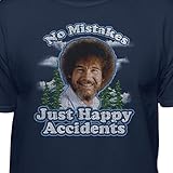 Bob Ross Graphic T-Shirt for Men and Women - No Mistakes, Just Happy Accidents - Short Sleeve (X-Large, Blue)