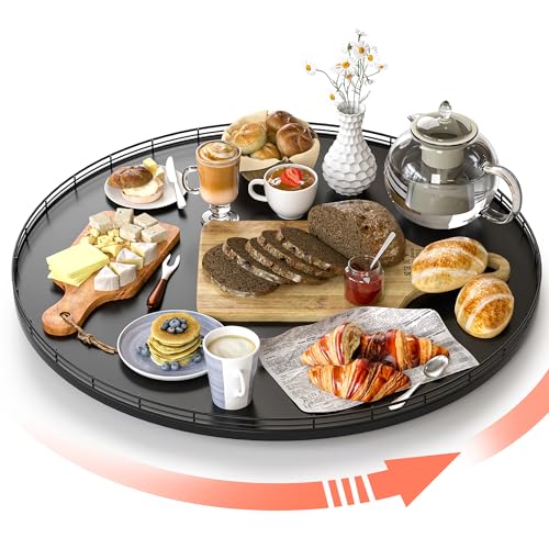 Oroyutor 24" Oak Wooden Lazy Susan Turntable for Dining Table, Extra Large Round Lazy Susans Organizer for Kitchen Countertop Charcuterie Boards Cheese Board Organization and Storage Black Home Decor