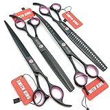 8.0 inches Professional Dog Grooming Scissors Set Straight & thinning & Curved & chunkers 4pcs in 1 Set (with Comb)