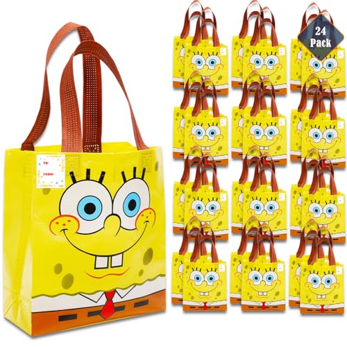 Spongebob Squarepants Party Favor Bags Set – 24 Pack 8" Spongebob Party Goodie Bags for Kids Bulk Reusable Totes | Spongebob Birthday Party Supplies