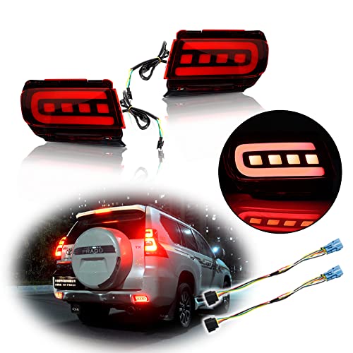 GTINTHEBOX 3D Optic Red LED Rear Bumper Reflectors Brake Tail Light Lamps Kit For TOYOTA Land Cruiser PRADO FJ150 2010 2011 2012 2013 2014 2015 2016 2017 2018