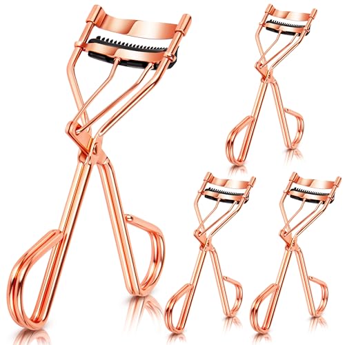 Arroyner 4Pcs Eyelash Curlers with Comb, Rose Gold Beauty Eyelashes Curlers with Built in Comb, Lash Curler Makeup Tool for Women and Girls