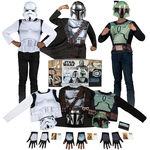 Star Wars The Mandalorian Official Youth Dress-Up Box - Tops, Gloves and Masks of The Mandalorian, Boba Fett and Stormtrooper Multi