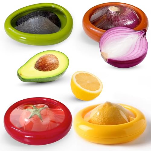 Set of 4 Food Popz Storage Containers | Fruit and Vegetable Anti-Oxidation Storage Box for Avocado, Onion, Lemon & Tomato | Fresh Pod Reusable Fruit Antioxidant Storage for Fridge | BPA-Free Box