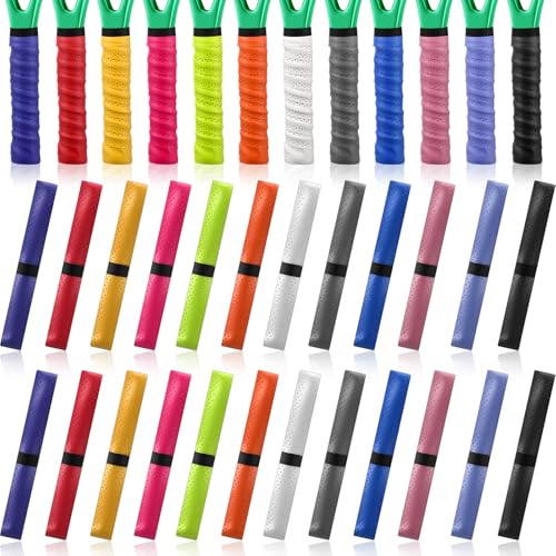 Jerify 24 Pack Tennis Racket Grip Tape Tennis Badminton Anti Slip Perforated Absorbent Overgrips Racket Overgrips Tape, Multicolor