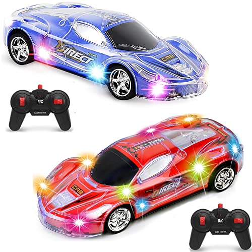 Haktoys 2-Pack Remote Control Sports Cars: Set of Two Radio Control Racing Toy Vehicles with LED Flashing Lights - Perfect for Two Players