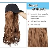 SEGO Baseball Cap with Hair Extensions for Women Adjustable Hat with Hair Attached Synthetic Long Wavy Wig with Black Hat Stylable for Pigtail Ponytail 16 Inch Light Brown 290g