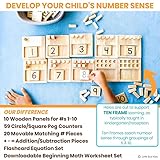 LITTLE BUD KIDS Counting Pegs - A Ten Frame Math Game with Addition and Subtraction Flash Cards, A Wooden Montessori Math Toy & Math Manipulatives Number Peg Boards for Kids 3 4 5 6 7