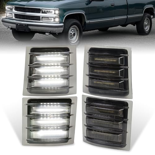 MOVOTOR LED Side Marker Light Assembly with White Sequential Turn Signal LED Front Corner Lights Compatible with 1994-1998 Chevy C/K 1500 2500 3500 C10 Silverado Tahoe Suburban Yukon