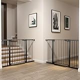 Cumbor 2 Pack 29.7-51.5" Baby Gate Extra Wide, Easy Walk Thru Dog Gate for The House, Auto Close Safety Pet Gates for Stairs, Doorways, Child Gate with Door,Black, Mom's Choice Awards Winner