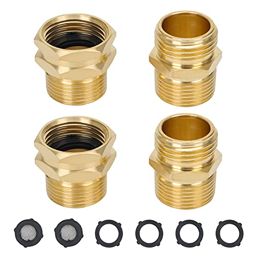 STYDDI 3/4” GHT X 3/4” NPT Male Connector, Brass Garden Hose Convert Adapter Fitting, Garden Hose Thread to 3/4" Male Pipe Thread, with Extra 6 Washers