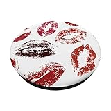 Sexy Red Lips Cute Lipstick Design With Kisses On White PopSockets PopGrip: Swappable Grip for Phones & Tablets