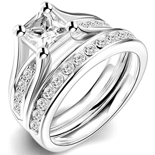 2.0 Carat Princess Cut Wedding Engagement Ring, 925 Sterling Silver and Stainless Steel (stainless-steel, 6.5)