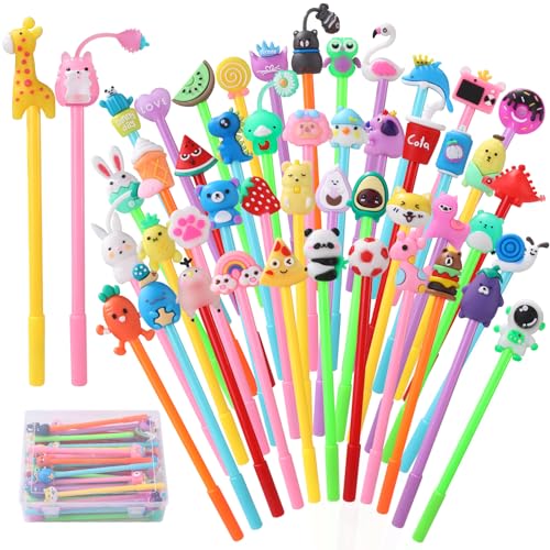 Vellibring 48PCS Cute Cartoon Gel Ink Pens 48 Styles Bulk Novelty Assorted Styles Animal Pens for Kids Fun Writing Students Rewards School Office Home Supplies
