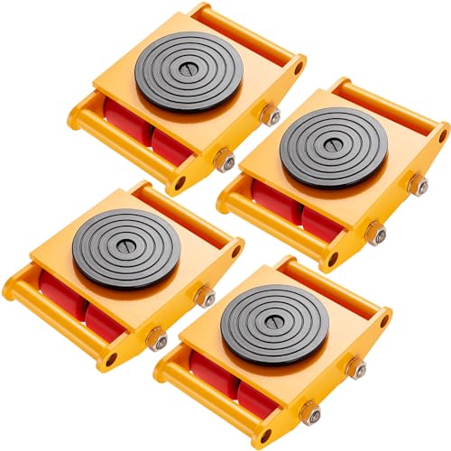 VEVOR 4pcs 8T Machinery Skate Dolly, 17637lbs Machinery Moving Skate, Machinery Mover Skate with 360° Rotation Cap and 4 PU Rollers for Moving Equipment, Yellow