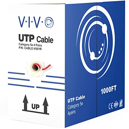 VIVO Red 1,000ft Bulk Cat5e, CCA Ethernet Cable, 24 AWG, UTP Pull Box, Cat-5e Wire, Indoor, Network Installations CABLE-V001R