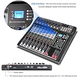 Depusheng DT8 Professional Mixer Sound Board Console 8 Channel Desk System Interface Digital USB Computer MP3 Input 48V Phantom Power Stereo DJ Studio FX Steel Chassis,Black