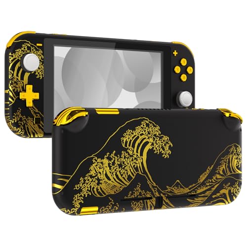 eXtremeRate DIY Replacement Shell for Nintendo Switch Lite, The Great Golden Wave Off Kanagawa - Black NSL Handheld Controller Housing w/Screen Protector, Custom Case Cover for Nintendo Switch Lite