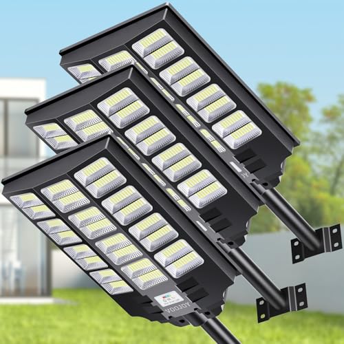 VOOJOY 8000W Solar Street Light, 3 Pack Dusk to Dawn Solar Lights Outdoor with Motion Sensor and Remote Control for Yard Parking Lot, Garage, Street