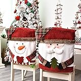 IUIBMI 6 PCS Christmas Chair Covers, Christmas Dinner Table Chair Slipcovers 3D Santa Claus & Snowman Christmas Chair Back Cover for Xmas Home Kitchen Holiday Festival Party Decor