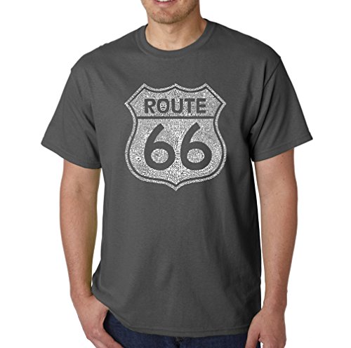 LA POP ART, Cities Along Route 66 - Men's T-Shirt Dark Grey, X-Large