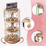 Pinzoveco Bracelet Holder, 3 Tier Wooden Rotating Bracelet Display Stand, Tree Stand Vendor Booth Display with Adversitsing Board, 36 Hooks for Bracelet, KeyChain Display Stands for Selling, Brown (Patent Pending)