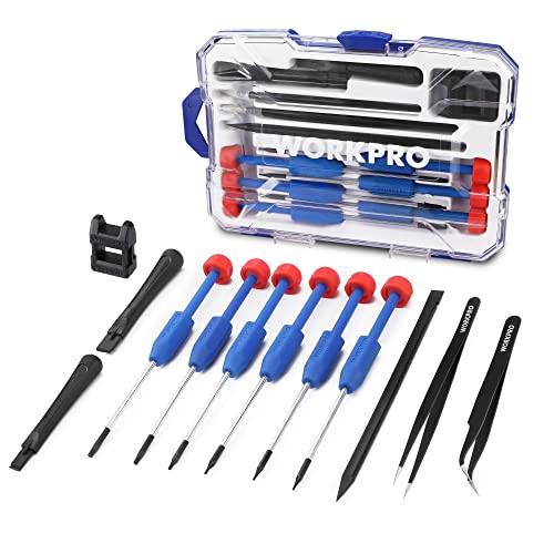 WORKPRO 12 in 1 Torx Screwdriver Set with T3 T4 T5 T6 T8 T10 Security Torx Bit & Precision Magnetic Screwdrivers, Tweezers,Pry Bars, Spudger for Eyeglass, Watch, Computer, Phone, with Case