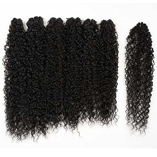 DÉBUT Synthetic Hair Bundles Weave Bundles 7pcs Afro Kinky Curly 22 24 26 Inch 220g High Temperature Fiber (1B)