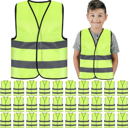 Zhanmai 20/30/40/50 Pack Kids Safety Vest High Visibility Reflective Vest Neon Traffic Vest with Strips for Child Outdoor(Yellow,30 Pcs)