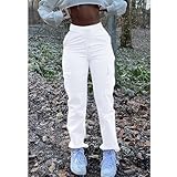 SESERAGI Women's Skinny Cargo Pants Fitted White Stretch Pants Women Pantalones Flojos para Mujer De Moda White M