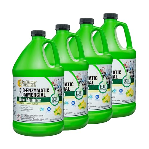 Instant Power Professional Bio-Enzymatic Commercial Drain Maintainer, Drainage Clog Remover, 1 Gallon, 4 Pack
