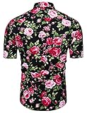 TUNEVUSE Mens Flower Shirt Short Sleeve Casual Floral Print Button Down Hawaiian Shirt 100% Cotton Pink Floral Print X-Large