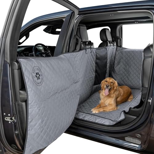 Dog Hammock For Truck with Fold Up Seats - Heavy Duty Crew Cab Size Floor Cover with Door Protection - Waterproof Truck Dog Seat Cover Back Seat with Door Protection - Machine Washable with Travel Bag