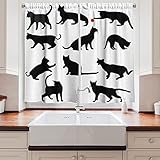 Ambesonne Cat Kitchen Curtains, Silhouette of Kittens in Various Postures Playing Red Ball Animal Pet Paw Print, Window Drapes 2 Panel Set for Kitchen Cafe Decor, 55" x 39", Vermilion Black