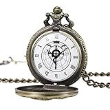 MORFONG Pocket Watch Fullmetal Alchemist Edward Elric Anime with Fob Chain Necklace Box, Bronze